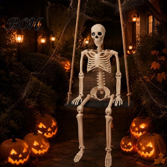 Festival Window Hanging Halloween Swinging Skeleton Decoration, 35" Large Spooky with Indoor Outdoor Party Ornament Wooden Swing for Yard, Garden,