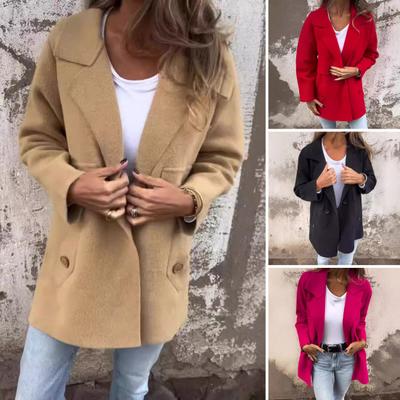 Женская куртка с отложным воротником и карманами, однотонная, с пуговицами, декорированная, свободная, с длинными рукавами, для поездок на работу, свиданий, офиса, весна, осень, зима, пальто