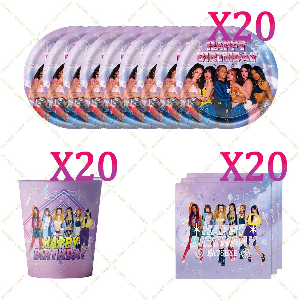K&Katseye Birthday Party Supplies For Kpop Decor Girl Fans Plate Cup Napkin Topper Balloon Party Decoration Baby Shower Gift