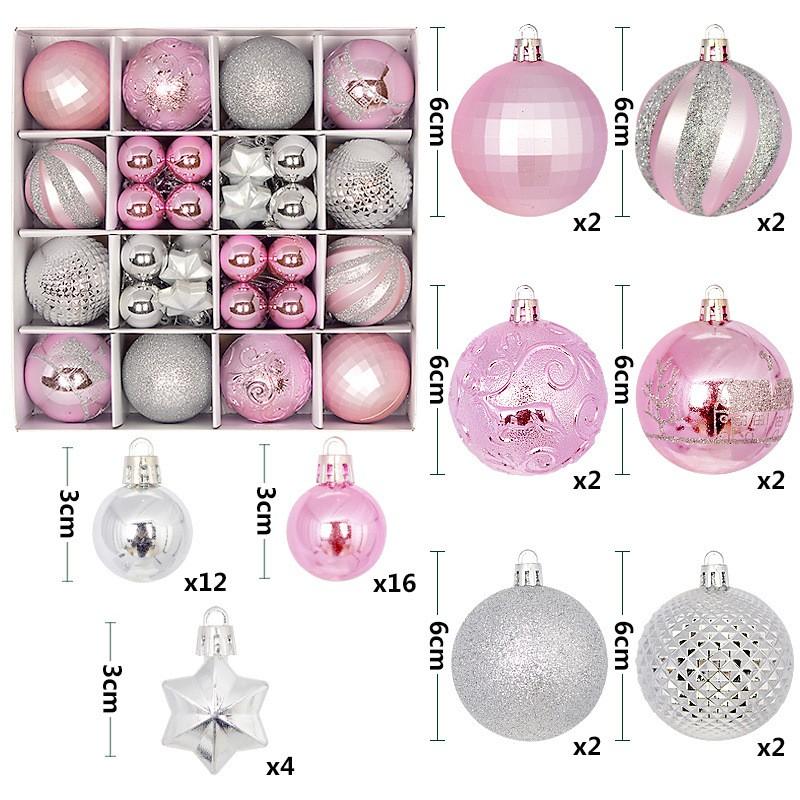 Modern Minimalist Plastic Christmas Ornament Set 44pcs Holiday Tree Decorations Gift Box