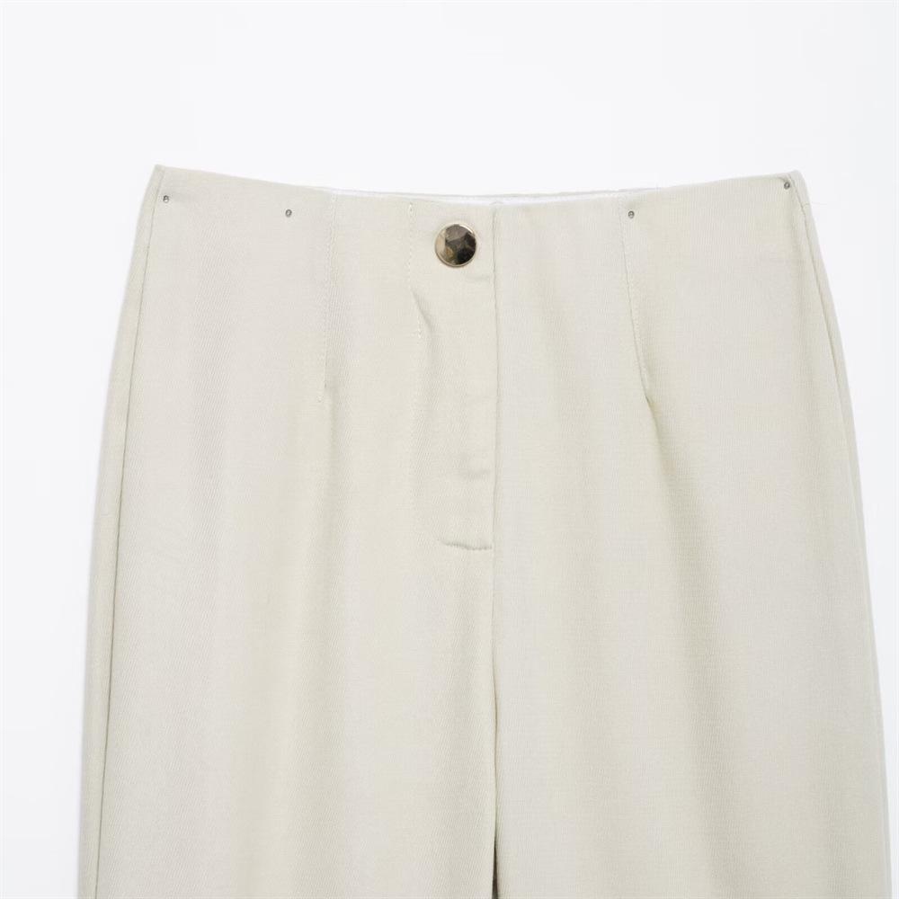 Spring 2025 Women's Black Slim Straight-Leg Nine-Point Casual Pants
