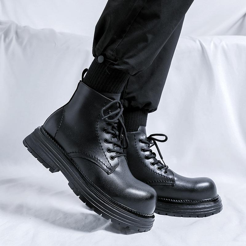 Мужские ботинки Мартина новые осенне-зимние бархатные на средней платформе черные короткие ботинки на толстой подошве британские рабочие ботинки 22711-J