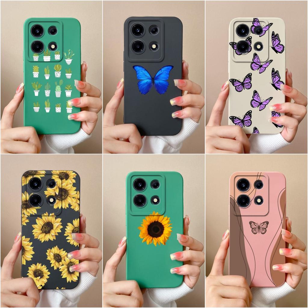 Чехол для Itel S23 Plus A60s A05S Infinix Hot 30 Play 30i Tecno Pova 4 5 Pro, чехол с бабочкой и подсолнухом, матовый квадратный мягкий силиконовый противоударный бампер