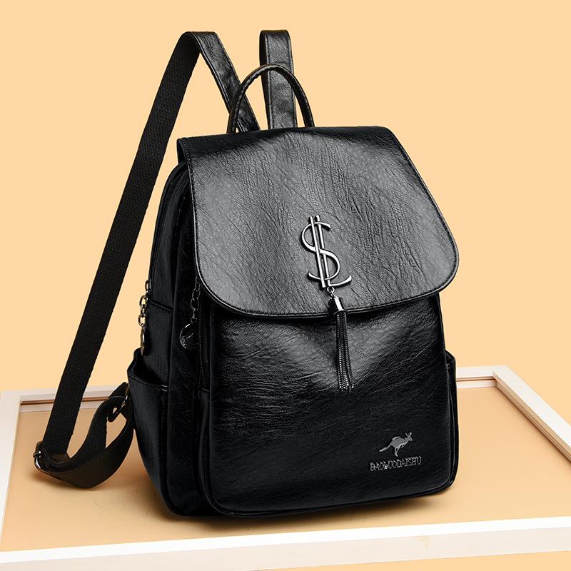 Fashion Tassel Backpack Women Simple Soft Leather Large Capacity Schoolbag Women Travel Backpack Mother Bag
