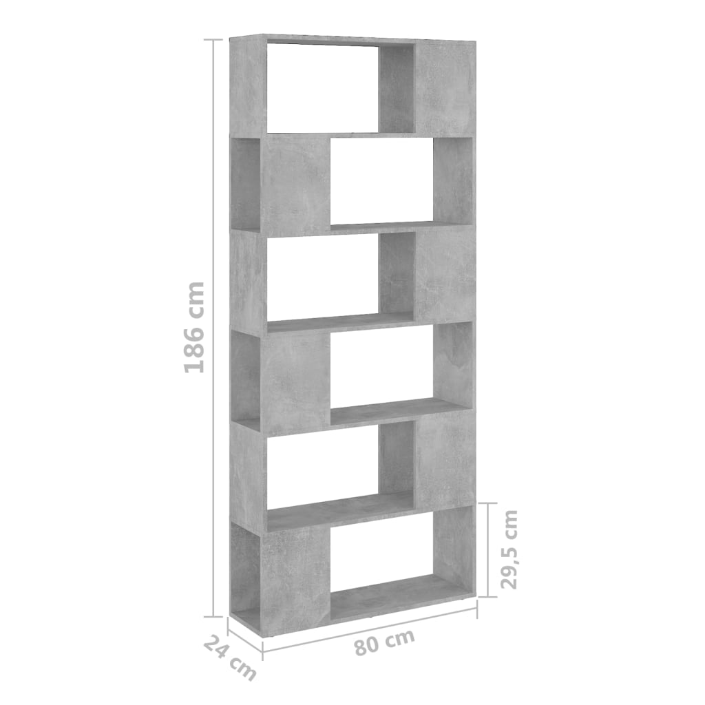 Bookshelf Room Divider Concrete Grey 80 x 24 x 186 cm Wood Based Material