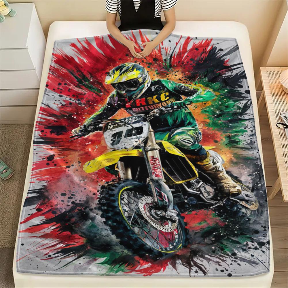 1Pc Motor trail op Print Flannel Blanket High Quality Warm Comfortable Cover for All Seasons Perfect for Gifts Home Decor