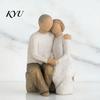 Resin Statue Home Decor Wooden Texture Figurine, Hand Carved Mother & Child/Family/Couple/Dog Owner And Child Embrace Ornament Statue, Minimalist