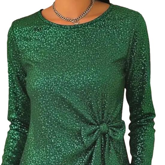 Женские топы с круглым вырезом, длинными рукавами и сверкающими пайетками, пуловеры с мерцающим бантом