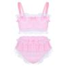 Men's Ruffled Frilly Lace Satin Sissy Lingerie Set Bra Skirted Panties Bloomer Underwear