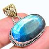 Natural Labradorite Gemstone 925 Sterling Silver Two Tone Pendant 1.26" C4A46