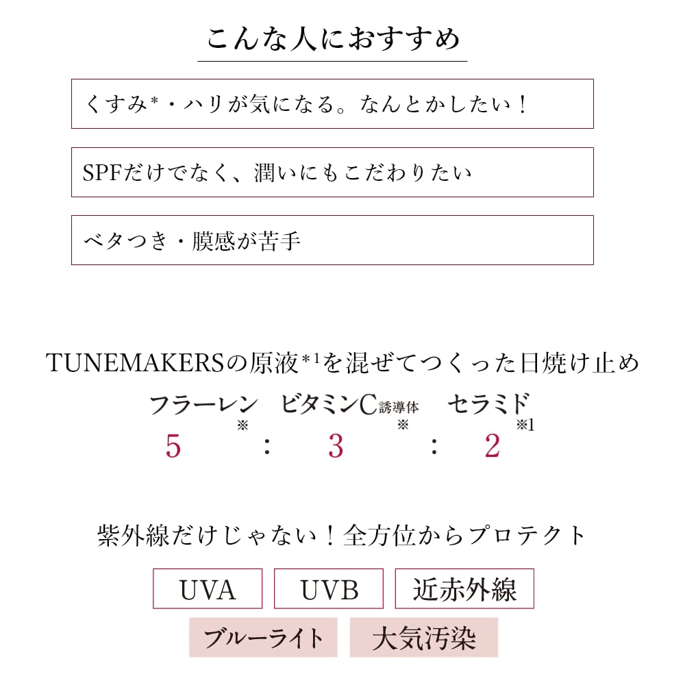 TUNEMAKERS Sunscreen, Undiluted UV Protector, 30ml, SPF50+ PA++++, Makeup Base, Serum, Waterproof, No Cleansing Needed, Fragrance Free