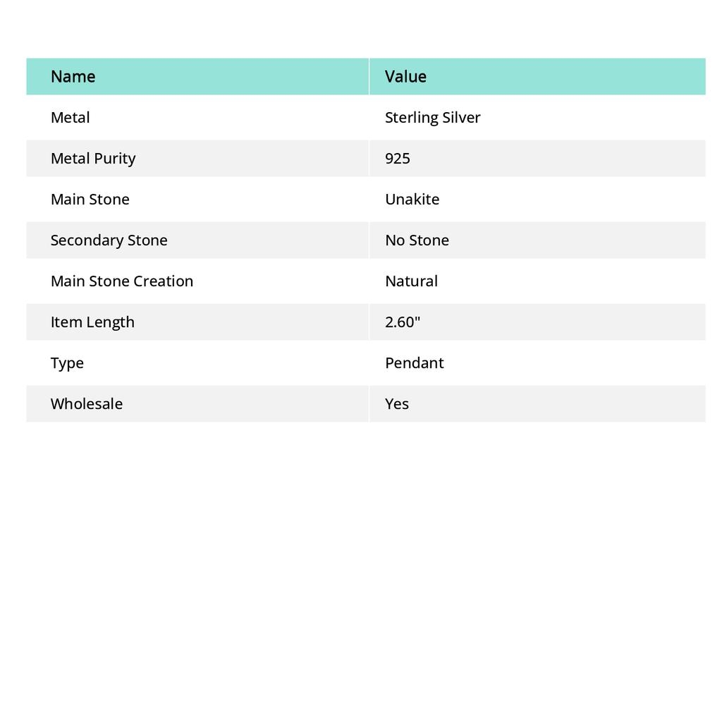 Натуральный камень Унакит Ручная работа Серебро 925 пробы Ювелирная подвеска 2,60" i6A96