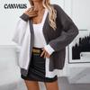 Plus Size Women's Sweater Autumn and Winter Clash of Colours Loose Mid-Length Knit Sweater Cardigan