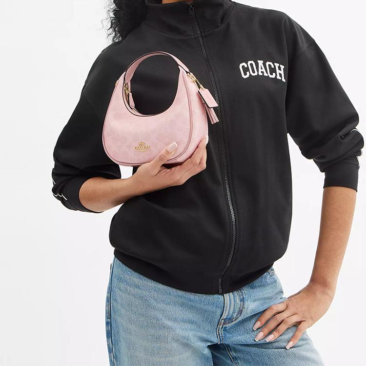 Coach Мини сумка-хобо с цепочкой из фирменного канваса, розовая, для женщин, для повседневного использования