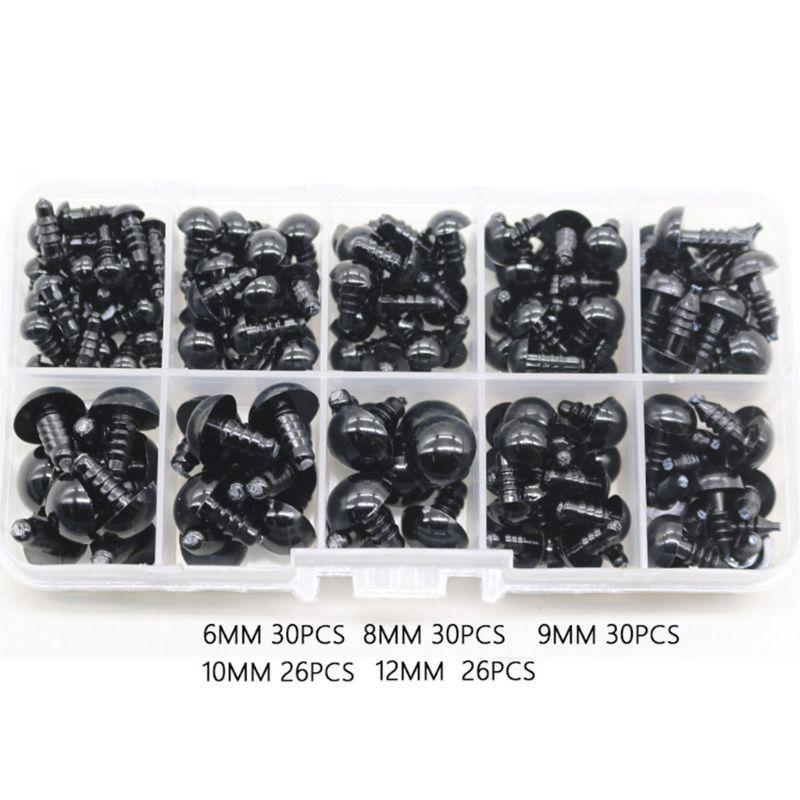 142pcs 6-12mm Black Plastic Craft Safety Eyes for Stuffed Animal Doll DIY Toy