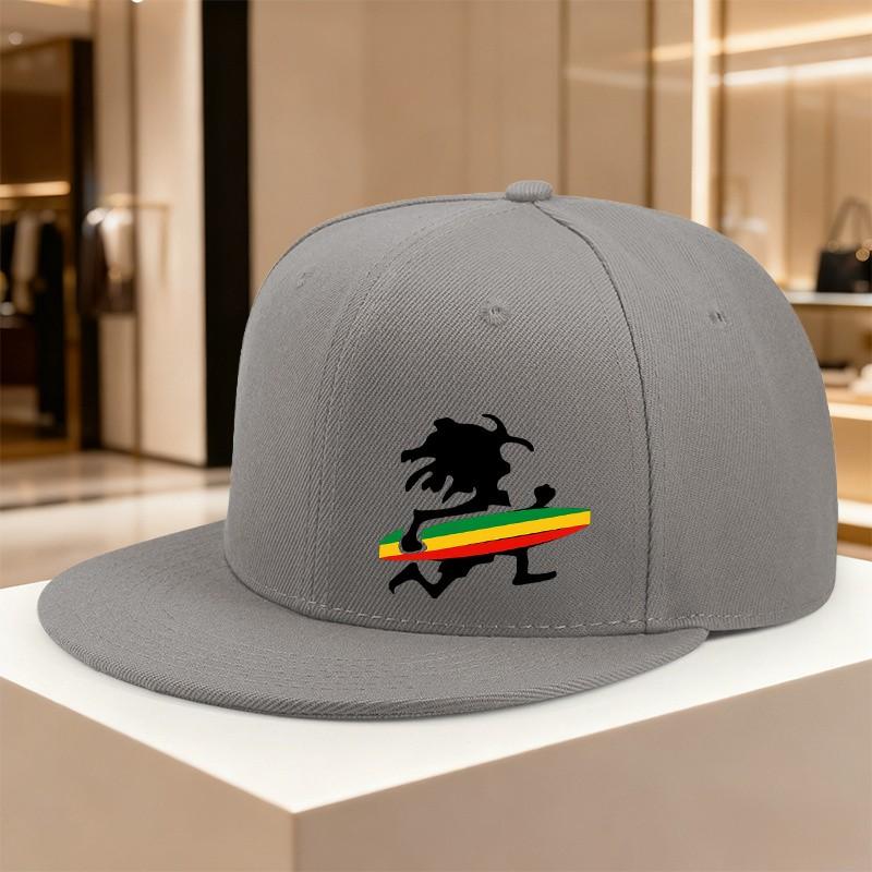 Rastafarian Surfer Silhouette Flat Brim Snapback Cap Adjustable Baseball Hat Street Style Summer Essential