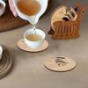 5Pcs Wooden Coasters Engraved Lovely Cat Pattern Table Mats Heat-Resistant