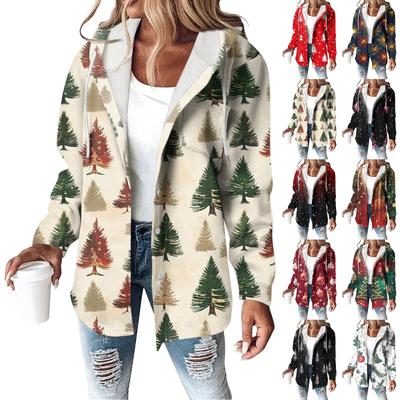 Толстовки женские зимние теплые толстовки на пуговицах с капюшоном и завязками на шнурке с принтом куртка пальто