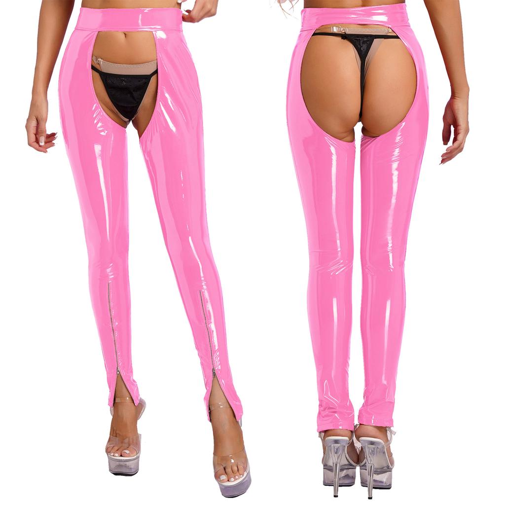 Женское нижнее белье из лакированной кожи с мокрым эффектом, леггинсы с открытой промежностью и открытой промежностью на молнии, узкие брюки, клубная одежда