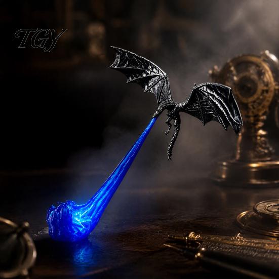 Illuminated Bookcase Sculpture Dragon Bookshelf Nook Light with LED Flame Effect, Fantasy Shelf Decor, Unique Gift for Bookworms Flying