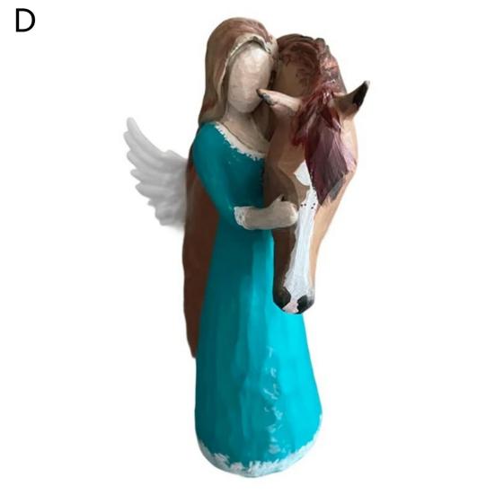 Girl Holding Horse Resin Statue Angle Pony Figurine Sculpture Home Office Living Room Desktop Decoration Ornament