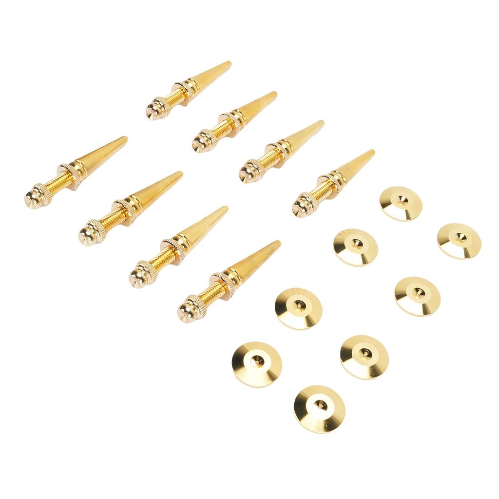 8Pcs Speaker Spikes Copper Shockproof Isolation Foot Set with Base Pad Adjustable Height for Subwoofer Turntable