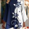 Artistic curly grass pattern comfortable cross hem asymmetrical women's round neck three-quarter sleeve T-shirt