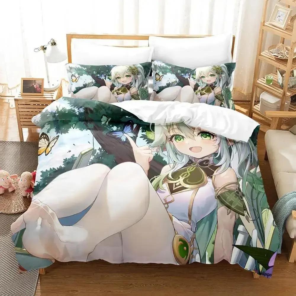 Lightweight Breathable New Game Nahida Genshin Impact Cartoon Anime three piece Adult Kid Bedroom Sets 3D Kawaii Girls Quilt