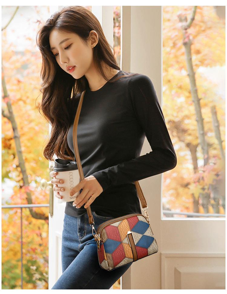 Этнический стиль колор-блок пэчворк двойная молния сумка кроссбоди