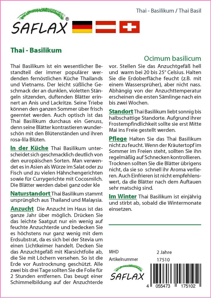 SAFLAX Garden in the Bag - Тайский базилик - 200 семян - С субстратом в подходящем пакете - Ocimum basilicum