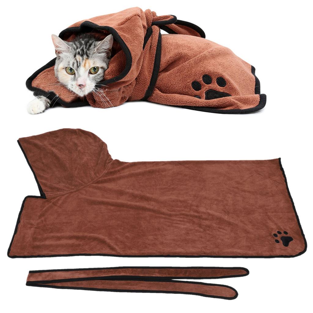 Халат для домашних животных, впитывающий воду, для собак, кошек, носимое полотенце с капюшоном и поясом, коричневый, XL