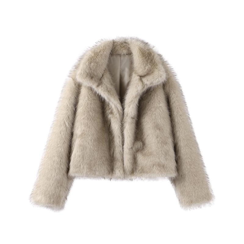 Модная роскошная короткая куртка из искусственного меха для женщин с воротником-стойкой и длинным рукавом, свободная куртка для осени и зимы, ленивая толстая уличная верхняя одежда