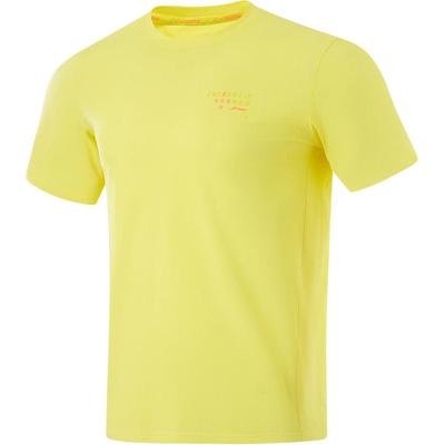 Футболка Li Ning Running Series однотонная с круглым вырезом, удобная, дышащая, с коротким рукавом, мужская, ярко-желтая ATSU051-5
