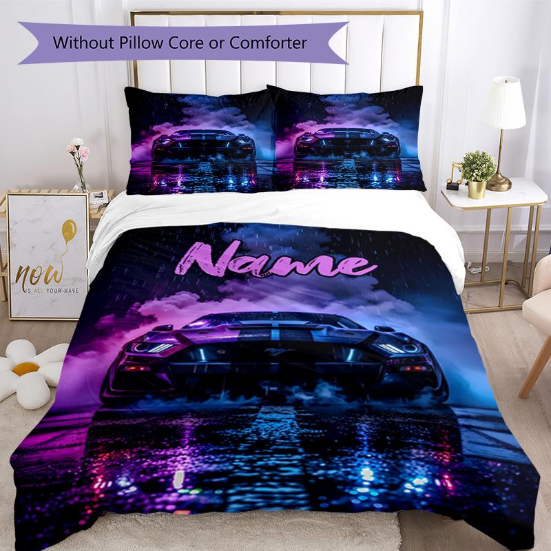 3pcs Custom Name Racing Bedding Set Duvet Cover Closure Includes 1 Duvet Cover & 2 Pillowcases, Soft and Comfortable for All Seasons.