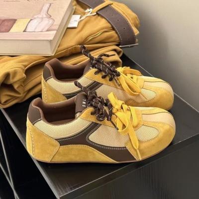 Fashion Spring New Casual Sports Shoes Women's Fashion Round Head Splicing Mesh Fabric Front Strap Soft Sole Non-slip Shoes