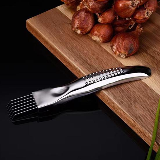 Onion Slicer Stainless Steel Cutter with Sheath 6-Blade Green Onion Shredder for Quick Even Shredding Non-Slip Handle