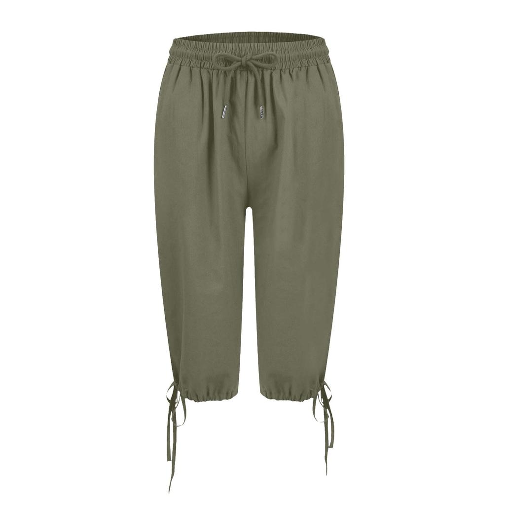 Women's Casual Pockets Elastic Drawstring Casual Pants Leg Drawstring Five Pants Pant