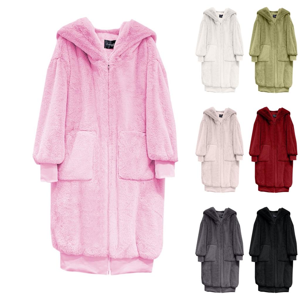 Fashion Casual Women's Sheep Shearing Stitching Coat Women's Mid-length Wool Coat