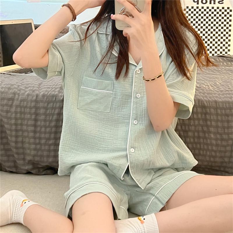 Пижама с цветочным принтом, женский пижамный комплект, корейская летняя пижама из 2 предметов, милая домашняя одежда для студентов