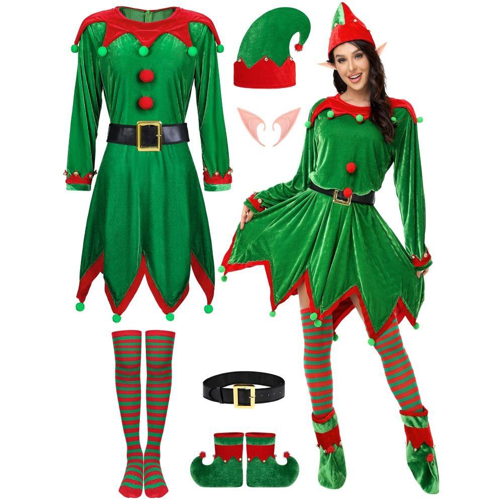 6 Pack Christmas Cosplay Clothing Velvet Family Matching Outfits Girl Fancy Dress  Holiday Event