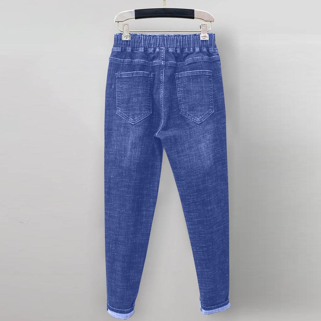 Женские брюки большого размера, эластичные джинсы, свободные полуэластичные брюки