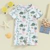 Детский летний купальник для мальчиков 3, 6, 12, 18 месяцев, 1, 2 лет, повседневный комбинезон с принтом дерева/динозавра на молнии и короткими рукавами, купальный костюм, пляжная одежда, купальный костюм
