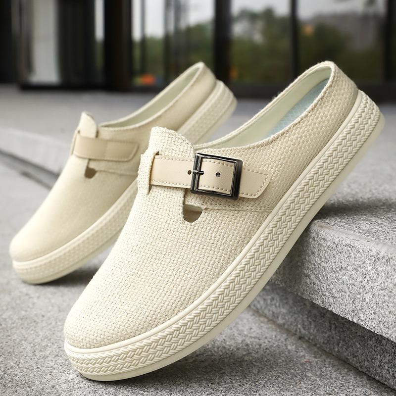 Уличные тапочки Мужские Летние Обувь из Сетки Большого Размера с Полыми Отверстиями Дышащая Мужская Однотонная Спортивная и Повседневная Обувь