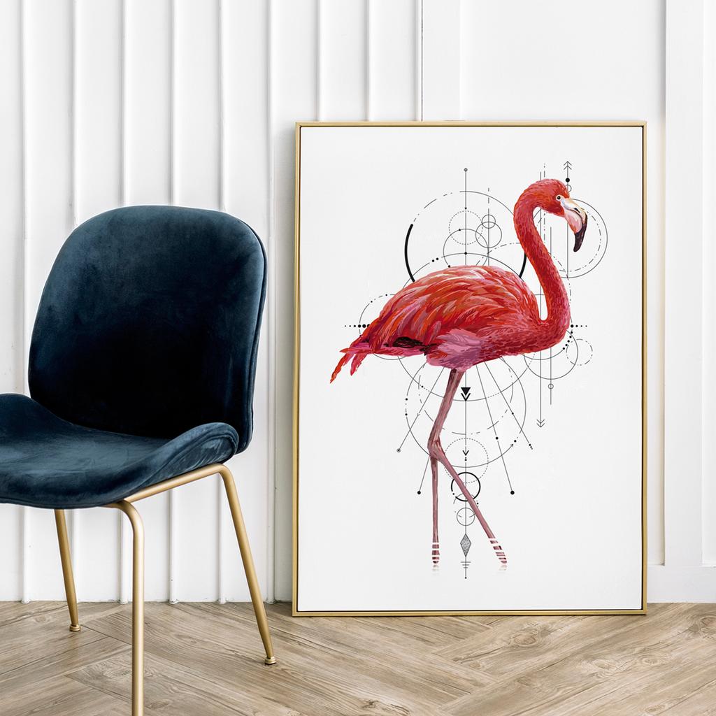 Плакат с розовым фламинго геометрия