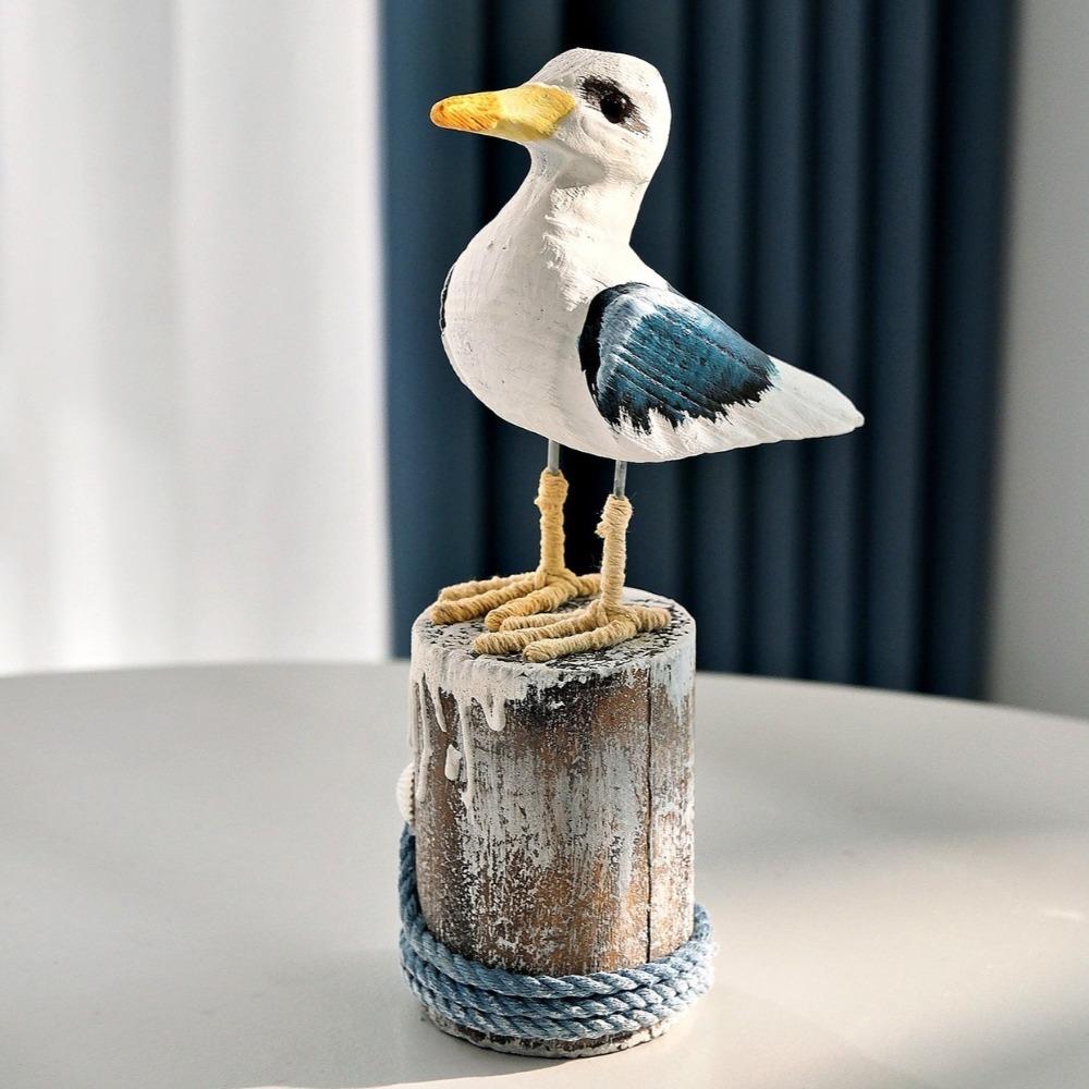 Mediterranean Style Seabird Ornament Vintage Seagull Model Durable Wooden Seagull Craft Nursery