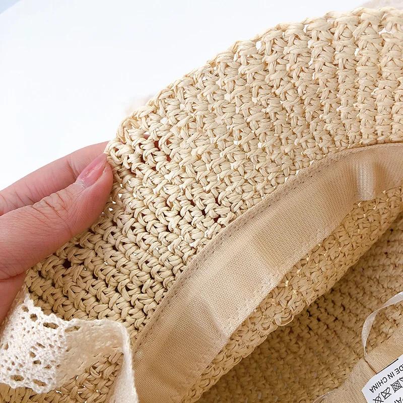Baby Hat Summer Straw Baby Girl Cap Fashion Lace Bow Beach Children Panama Hat Princess Baby Hats and Caps Kids Hats