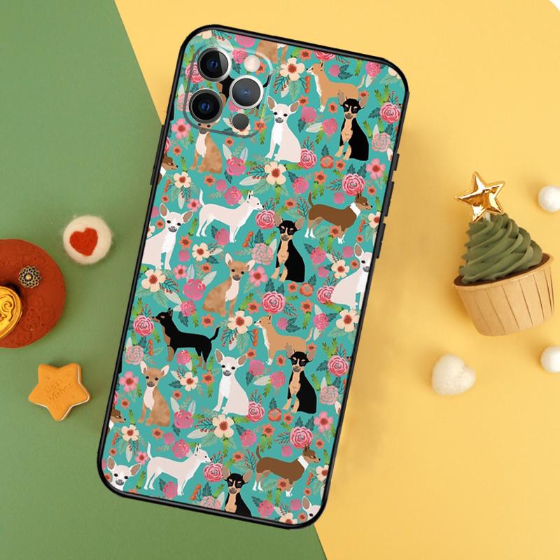 Чехол для телефона с цветочным рисунком и мордочкой чихуахуа для iPhone 17 17Air 16 15 14 13 11 12 Pro Max 12 13 Mini 16E Ударопрочный чехол