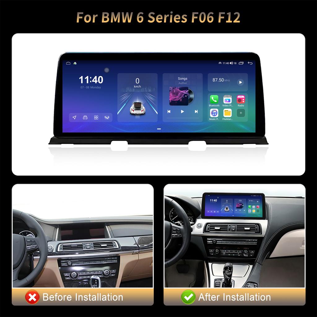 12,3" для BMW 6 серии F06 F12 Android 14 автомобильное радио мультимедиа 4G GPS навигация беспроводной Bluetooth CarPlay сенсорный экран стерео