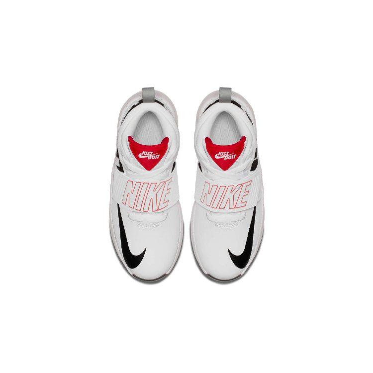 Nike Team Hustle D 8 JDI Fabric Slip Resistant Cushioning Abrasion Resistant Mid top Basketball Shoes White Black Red AQ9977-100