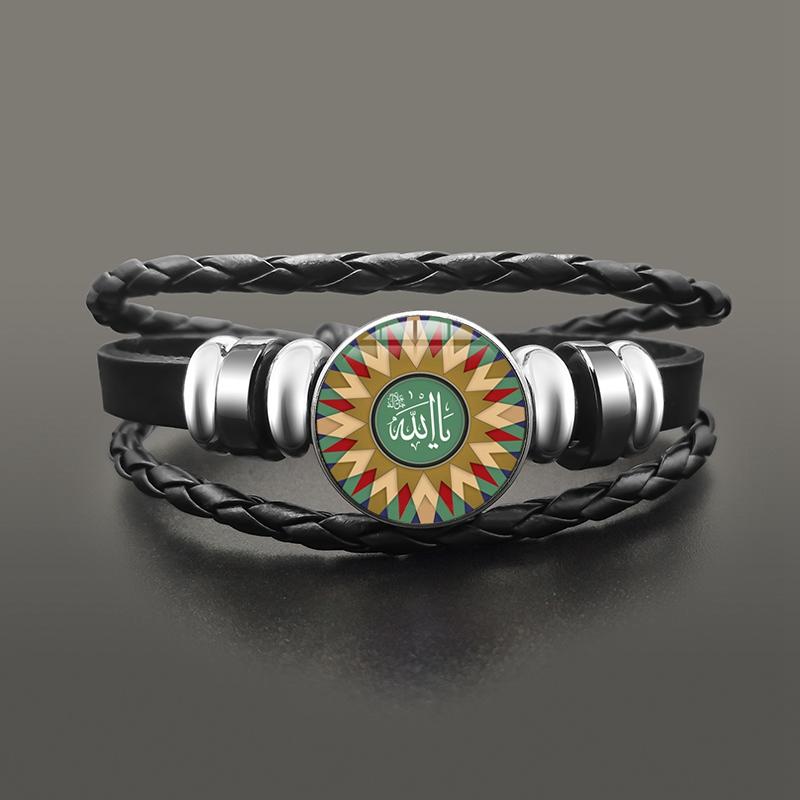 Мусульманский Аллах Религиозный плетеный кожаный браслет Амулет Браслет